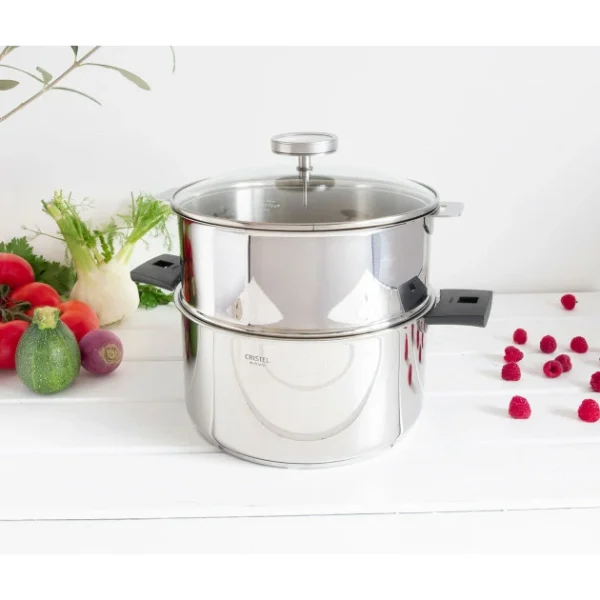 luxe soldes Le moins cher 🧨 Casserole et Cuit Vapeur Inox Ø 20 cm Anses Mutine Noir Biome Cristel 😍 1