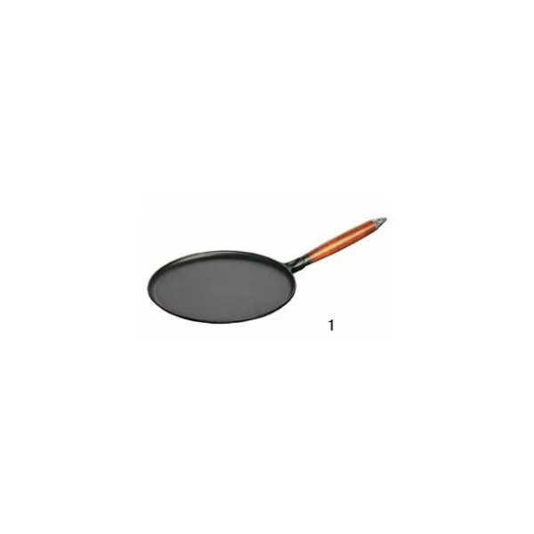 Protections acheteurs Crêpière Ø 28 Cm Fonte Noire Manche Bois Staub 1